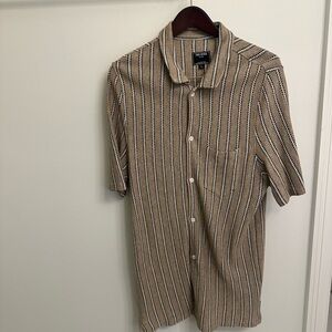 Todd Snyder Tan and White Striped Casual Shirt